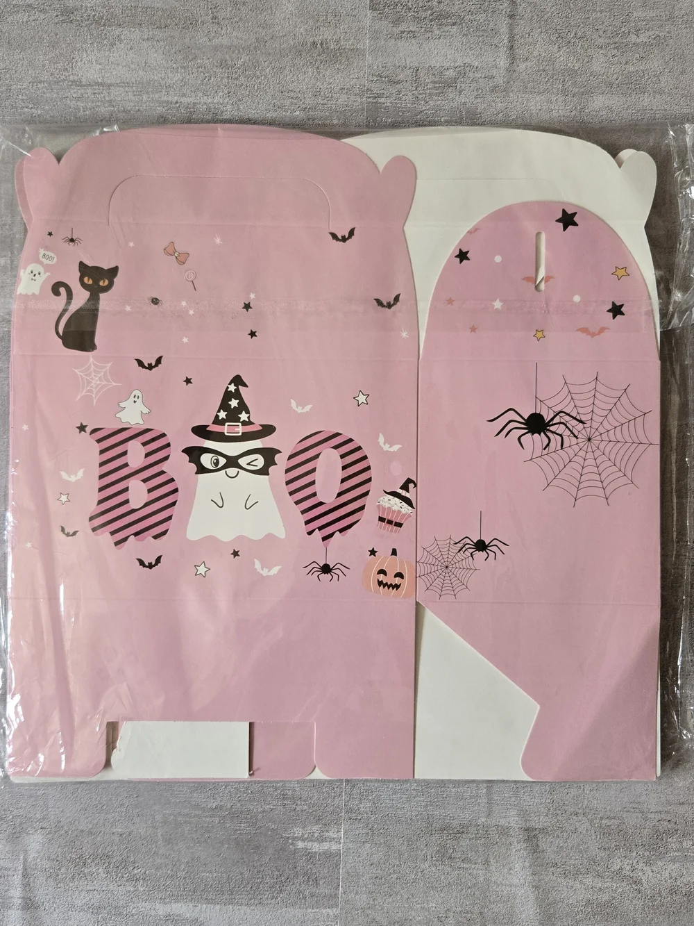 ​Pink Halloween Treat Boxes Pastel Boo Ghost Black Cat Party Favor Gift Box Set